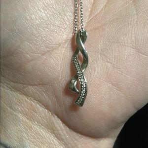 Sterling Silver & Natural Diamonds Swirl Pendant Journey Necklace By JWBR 1"